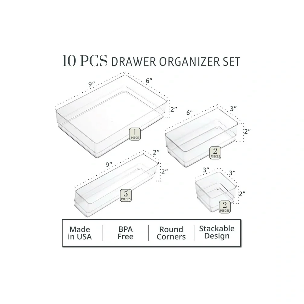 STORI MULTI-SIZE STACKABLE ACRYLIC DRAWER VANITY MAKEUP ORGANIZER SET